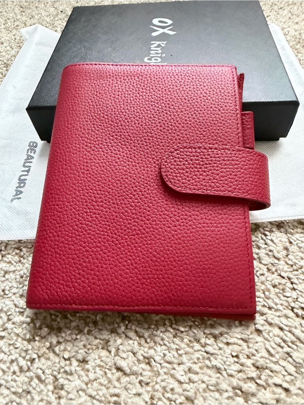 Oxknight Red Pebbled Leather Organizer with Snap Tab A6